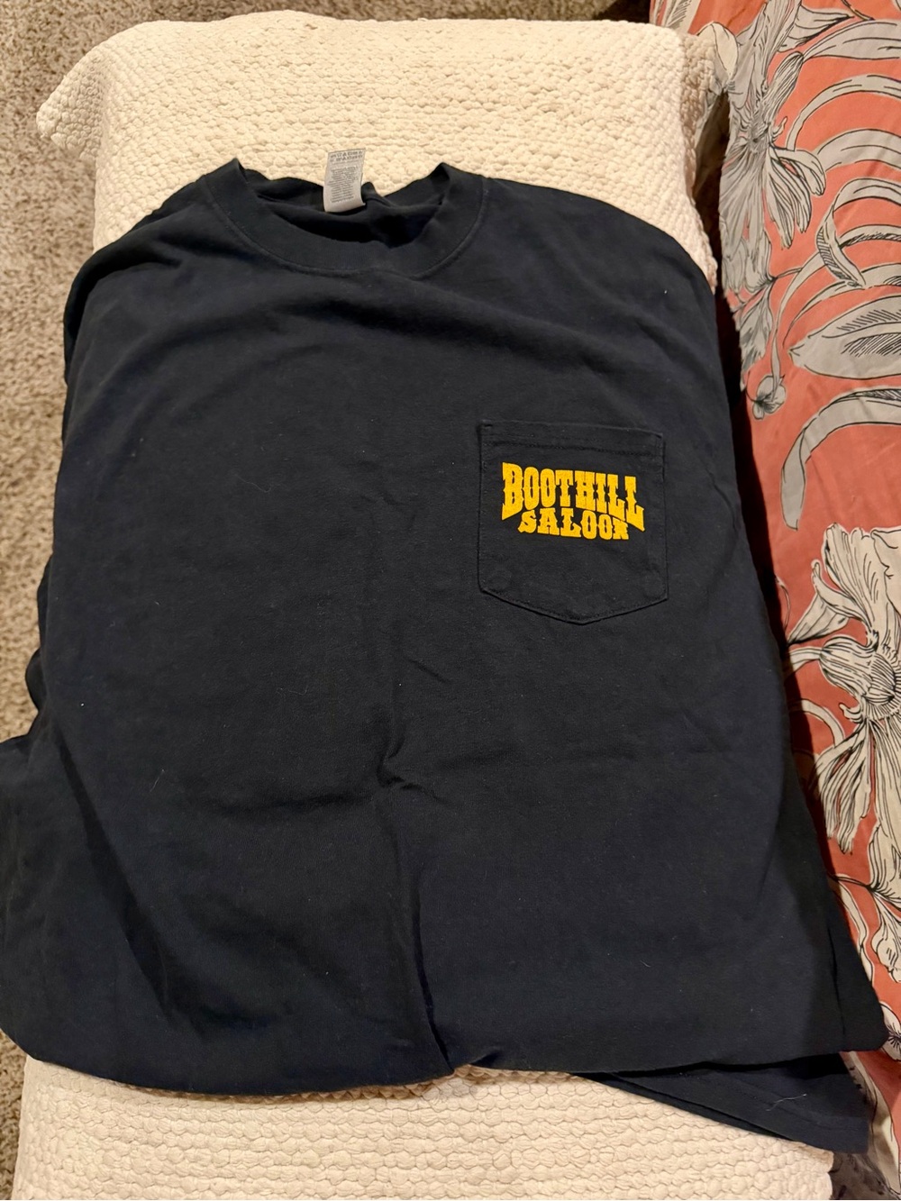Gildan Black Short Sleeve Pocket T-Shirt with Yellow 'Boothill Saloon' Logo